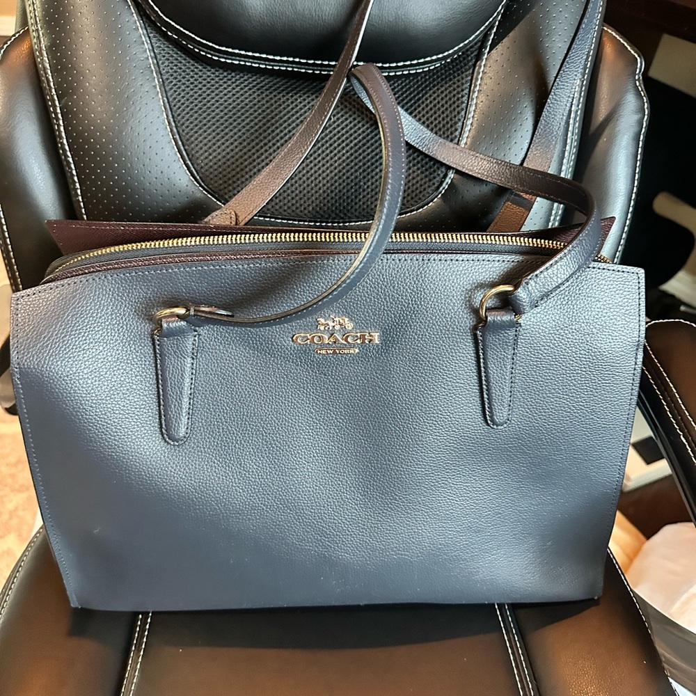 Coach Navy Blue Leather Handbag